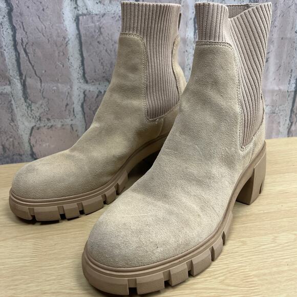 Steve Madden Hutch Chunky Women’s Leather Sand Suede Ankle Boots Beige Size 9M - Picture 2 of 10